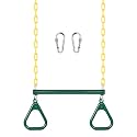 LadyRosian Gym Rings Trapeze Swing Bar 16", Heavy Duty 47" Chain Swing Set Accessories with Locking Carabiners, Monkey Bars for Backyard, Playground, Playroom