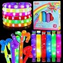 LED Flashing Pop Tube Fidget 12 Pcs Toy Fun Pull and Pop Tubes Sensory Tubes for Kids Adults Stretch and Bend ADHD Autism Anxiety Stress Relief Toys Great Gift Party Prizes