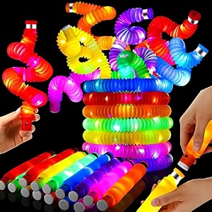 led light pop tube toy stretchy bendable pipe toy fidget pop toy fidget tube toy tube sensory toys set multi color pack of 6 with led light