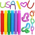 Pop Tube Fidget 12 Pcs Toy Fun Pull And Pop Tubes Sensory Tubes For Kids Adults Stretch And Bend Adhd Autism Anxiety Stress Relief Toys Great Gift Party Prizes - Multicolor