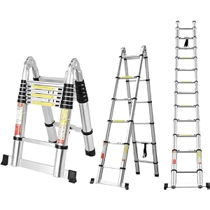 aluminium 38m 125ft a frame amp telescoping ladder lightweight extension balance bar movable wheel collapsible rv household outdoor