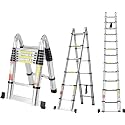 Aluminium 3.8M 12.5FT A Frame &amp; Telescoping Ladder, Lightweight, Extension, Balance Bar, Movable Wheel, Collapsible, RV, Household, Outdoor