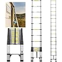 3.8M 12.5FT Aluminum Telescopic Ladder Compact and Capacity 330lb Load Telescopic Ladder with Removable Hooks RV Collapsible Ladder for Household Outdoor Use Black and Orange