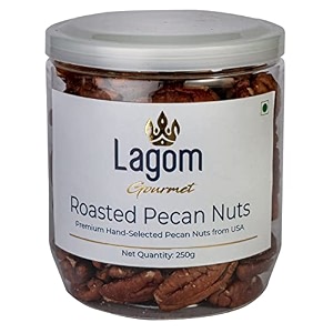 lagom pecan nuts 200g  unsalted small batch roasted  buttery crunchy texture  no preservatives  vegan gluten free non-gmo