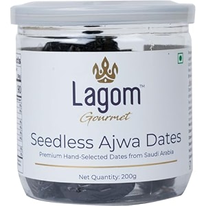 lagom ajwa seedless dates 200g  premium pitted saudi khajoor  soft naturally sweet amp ready to eat  no added sugar no preservatives  vegan gluten free non-gmo