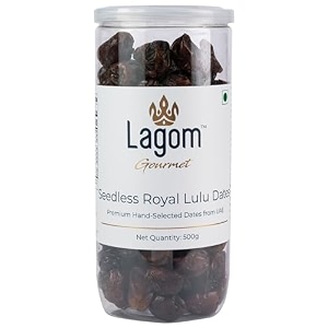 lagom gourmet seedless royal lulu dates  all natural  no preservatives  no added sugar  gluten free  vegan  plant based  non gmo  dates dry fruits  khajur  khajoor  khejur 500 g