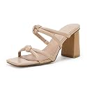 LAICIGO Womens Chunky Block Heels Sandals Square Open Toe Slip on Slides