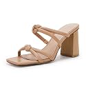 LAICIGO Womens Chunky Block Heels Sandals Square Open Toe Slip on Slides