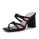 LAICIGO Womens Chunky Block Heels Sandals Square Open Toe Slip on Slides