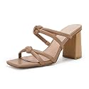 LAICIGO Womens Chunky Block Heels Sandals Square Open Toe Slip on Slides