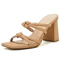 LAICIGO Womens Chunky Block Heels Sandals Square Open Toe Slip on Slides