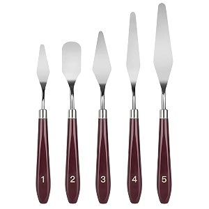 lakeer 5 pcs palette knives set - with stainless steal head amp wooden handel  painting spatula knife for oil paint gesso plaster acrylic painting