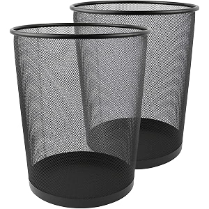 lakeer recycling open top mesh large dustbin trash can wastebasket dust bin without lid round metal mesh waste basket for home office medium 332 cm black pack of 2