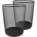 Lakeer Recycling Open Top Mesh Large Dustbin Trash Can Wastebasket, Dust Bin Without Lid, Round Metal Mesh Waste Basket for Home, Office, Medium 33.2 cm, Black (Pack of 2)