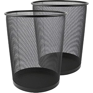 lakeer recycling open top mesh medium dustbin trash can wastebasket dust bin without lid round metal mesh waste basket for home office medium 28 cm black pack of 2