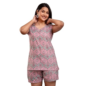 Womens Cotton Printed Night Suit Set of