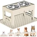 LAKIPETN Elevated Dog Bowls with Mat, Raised Dog Food Bowl Stand with 2 Stainless Steel Bowls, 5 Height Adjustable (3.1", 9", 10", 11", 12") Non-Slip Feeder Set for Medium and Large Dogs – Apricot