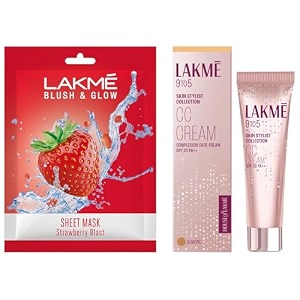 lakm 9 to 5 complexion care cream medium radiant natural luminous dry bronze 9 g amp lakm blush amp glow strawberry sheet mask 25 ml