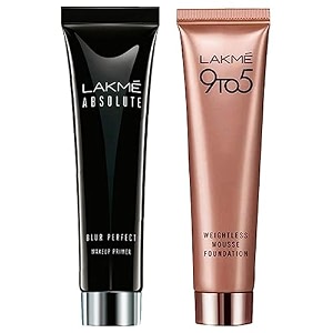 lakm absolute blur perfect makeup primer 30g and lakm 9 to 5 weightless mousse foundation beige caramel 25g