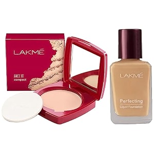 lakm face it compact pearl 9 g amp perfecting liquid foundation pearl long lasting waterproof full coverage lightweight foundation for oil free and dewy skin 27 ml