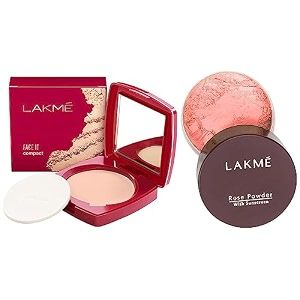 lakm face it compact pearl 9 g amp lakme rose loose face powder with sunscreen warm pink face makeup for a rosy glow - matte finish for oily skin control 40 g