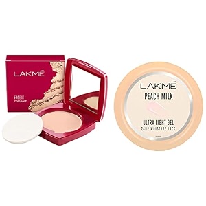 lakm face it compact pearl 9 g amp lakme peach milk ultra light gelultra light weight with peach milk amp vit e 24hr moisture lock65 g