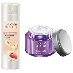 lakm moisturizer body lotion peach milk 200ml and lakm absolute youth infinity skin sculpting day creme 50g