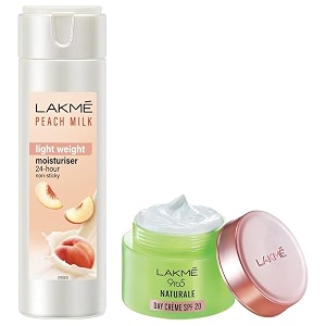 lakm moisturizer body lotion peach milk 200ml and lakm 9 to 5 naturale day creme spf 20 50 g