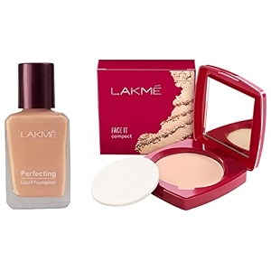 lakm perfecting liquid foundation marble waterproof full coverage long lasting - light oil free face makeup with vitamin e dewy finish glow 27ml amp face it compact marble 9g