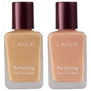 lakm perfecting liquid light coverage foundation for all skin type natural finish pearl 27ml and perfecting liquid coverage foundation for skin type marble 27ml pack of 2