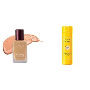lakm perfecting liquid foundation pearl 27ml and lakm sun expert spf 24 pa fairness uv sunscreen lotion 60ml