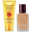 LAKMÉ Perfecting Liquid Foundation,Full coverage, Pearl, 27Ml And Lakme Sun Expert Spf 50 Pa+++ Ultra Matte Lotion for Sensitive Skin, 50 Ml