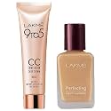 Lakmé Perfecting Liquid Foundation, Pearl, Long Lasting, Waterproof, Full Coverage, 27ml &amp; 9 To 5 CC Cream Mini, 01 - Beige, Light Face Makeup With Natural Coverage, Spf 30, 9g
