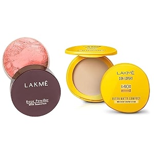 lakm sun expert ultra matte spf 40 pa compact 7g and rose face powder for oily skin type warm pink 40g brown