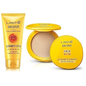 lakm sun expert ultra matte spf 40 pa compact 7g and lakm sun expert spf 50 pa fairness uv sunscreen lotion for all skintype 100ml
