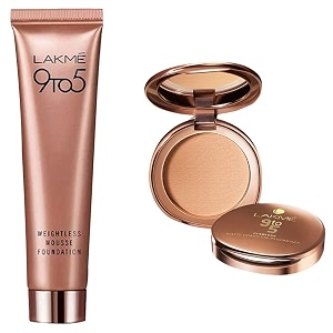 lakm 9 to 5 weightless mousse natural oil full coverage foundation beige vanilla for all skin 25g amp 9 to 5 flawless matte complexion compact powde 8 g 1 count