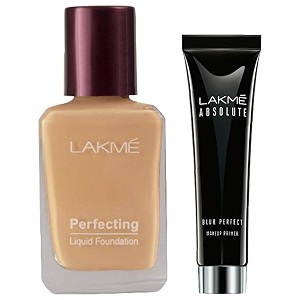 lakm  absolute blur perfect radiant makeup primer 30g and lakme  perfecting light liquid foundation for all skin type pearl 27ml