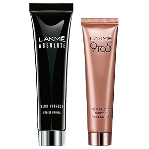 lakme  absolute blur perfect makeup primer 30g and lakme  9 to 5 weightless mousse foundation rose ivory 25g