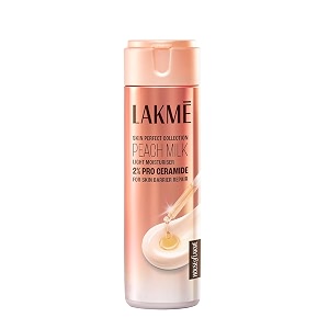 lakme peach milk pro ceramide moisturizer with vitamin e for deep moisturizing and skin strengthening  with skin conditioner for dry normal amp sensitive 200ml