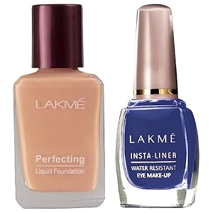 lakm perfecting liquid dewy full coverage foundation for all skin type marble 27 ml amp insta liquid eye liner blue 9 ml