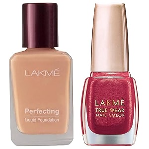 lakm perfecting liquid foundation marble waterproof full coverage long lasting - light oil free face makeup with vitamin e dewy finish glow 27 ml amp lakm true wear nail color shade 506 9 ml