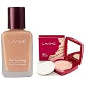 LAKMÉ Perfecting Matte Liquid Foundation for All Skin Type,Marble,Waterproof Full Coverage Long Lasting - Light Oil Free Face Makeup With Vitamin E,Dewy Finish Glow,27 Ml &amp; Face It Compact,Pearl,9 G