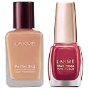 Lakmé Perfecting Liquid Foundation, Marble, Waterproof Full Coverage Long Lasting - Light Oil Free Face Makeup With Vitamin E, Dewy Finish Glow, 27 Ml &amp; Lakmã© True Wear Nail Color, Shade 506, 9 Ml