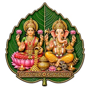 lakshmi ganesha leaf shape acrylic wall decor 4 in self adhesive vastu art