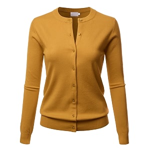LALABEE Womens Crew Neck Gem Button Long