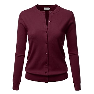 LALABEE Womens Crew Neck Gem Button Long
