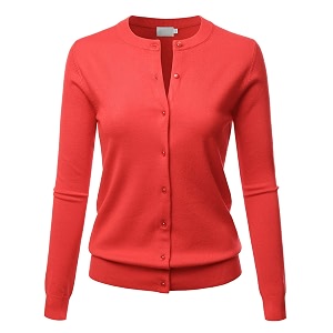 LALABEE Womens Crew Neck Gem Button Long