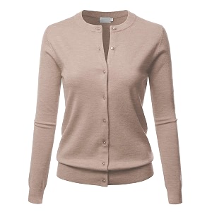 LALABEE Womens Crew Neck Gem Button Long