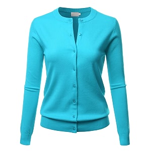 LALABEE Womens Crew Neck Gem Button Long
