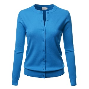 LALABEE Womens Crew Neck Gem Button Long